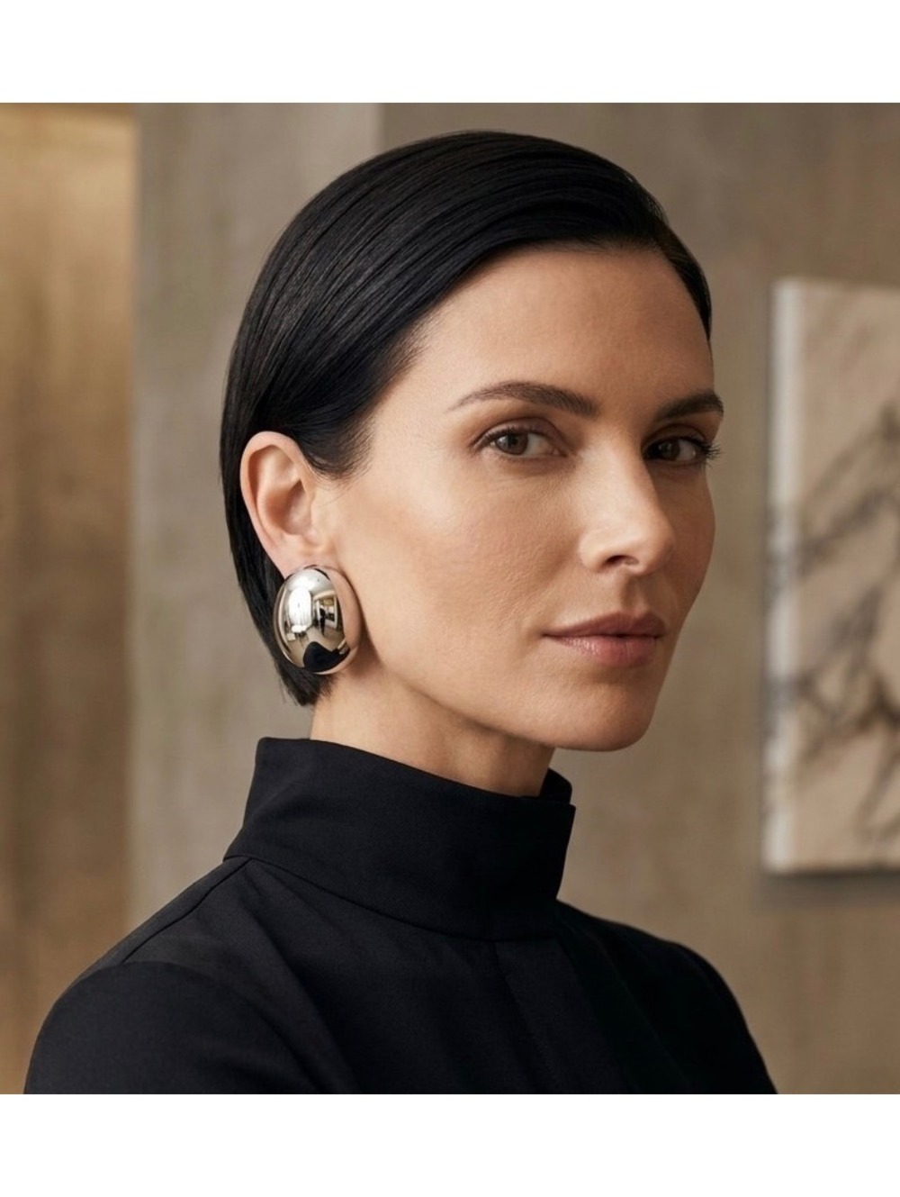 Harper Silver oval statement earrings